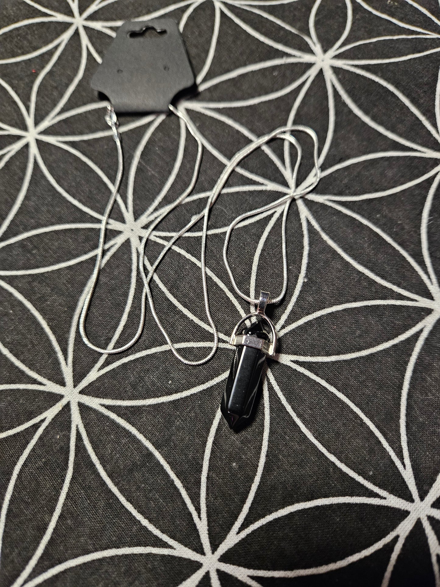 Obsidian Crystal Point Silver Necklace