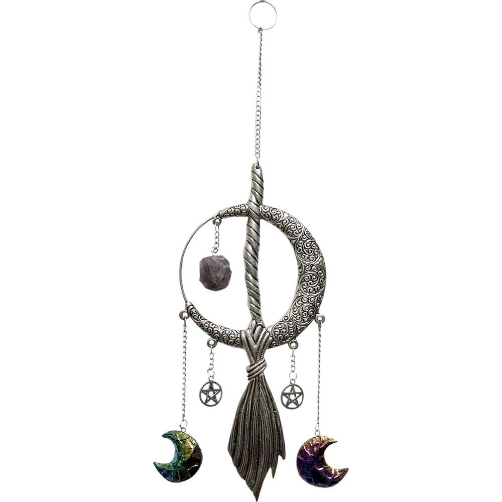 Moon & Broom Amethyst Metal Wall Hanging