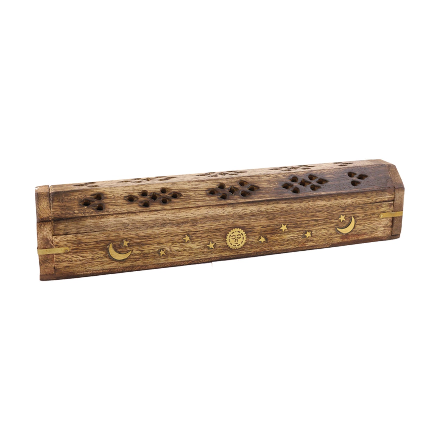 Hand Carved Wooden Incense Burner Box - Sun & Moon