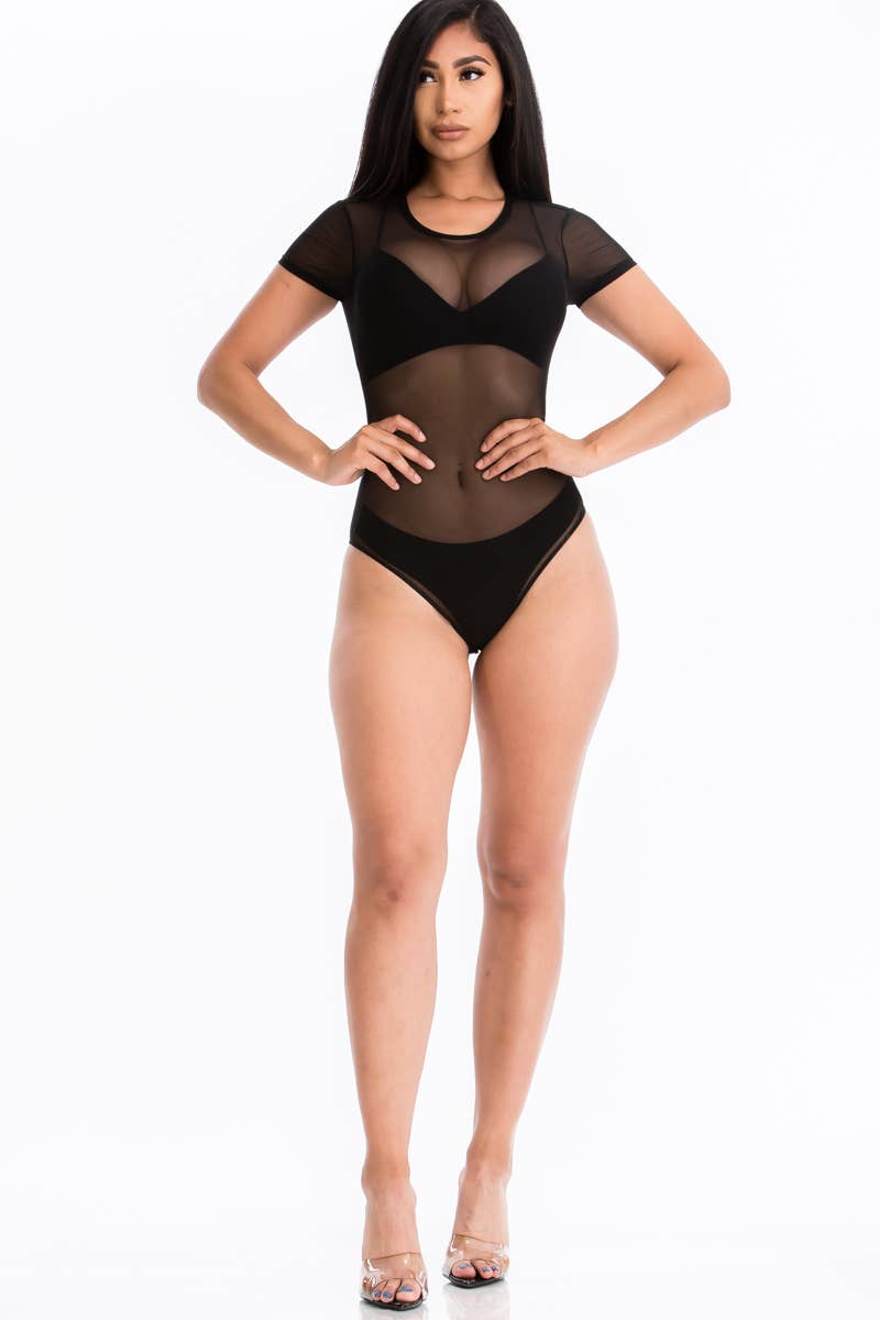 Mesh Sheer Solid Bodysuit
