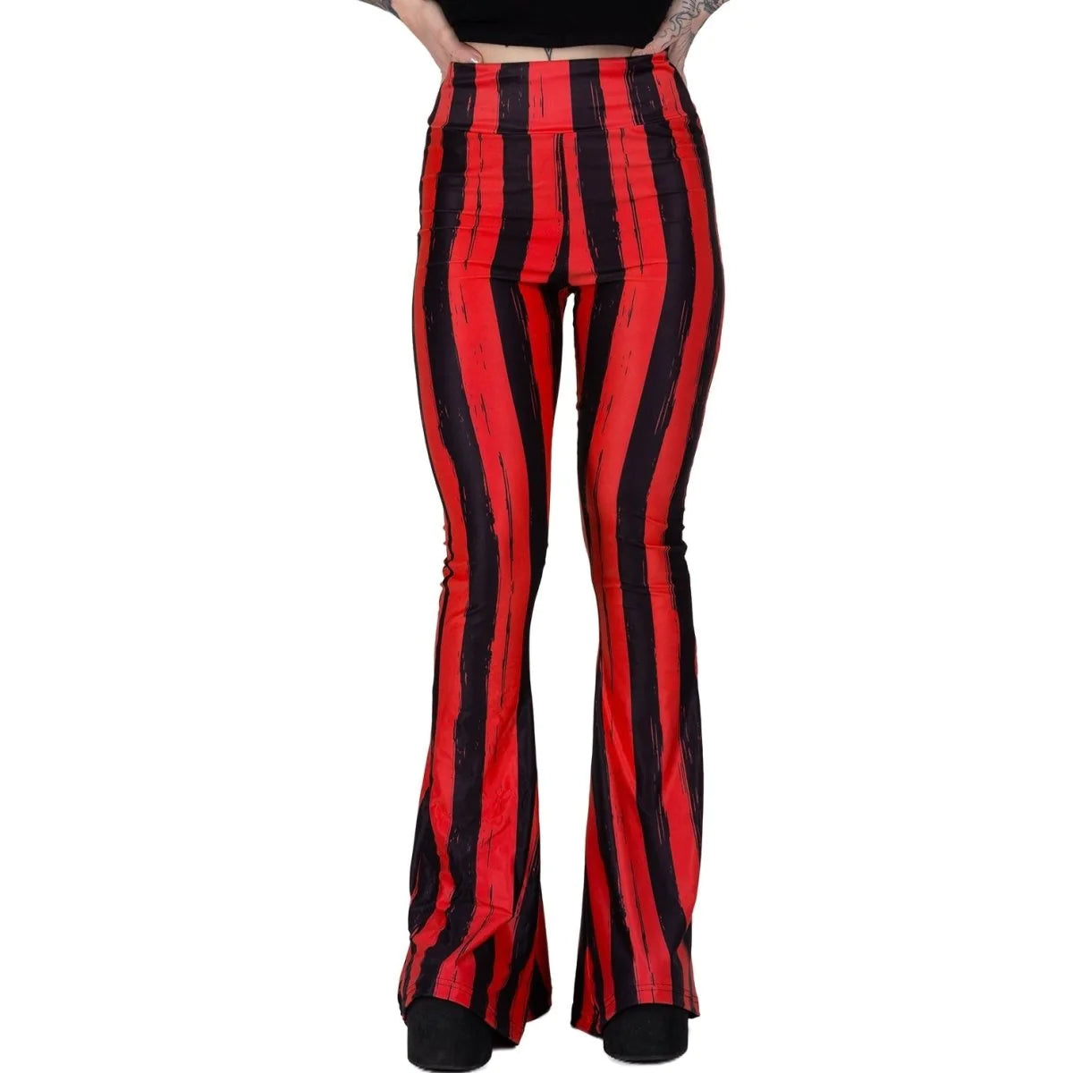 Distressed Red and Black Striped Hellz Bellz Bell Bottoms | TooFast XL