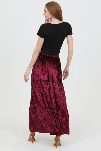 Crushed Velvet Slit Maxi Skirt