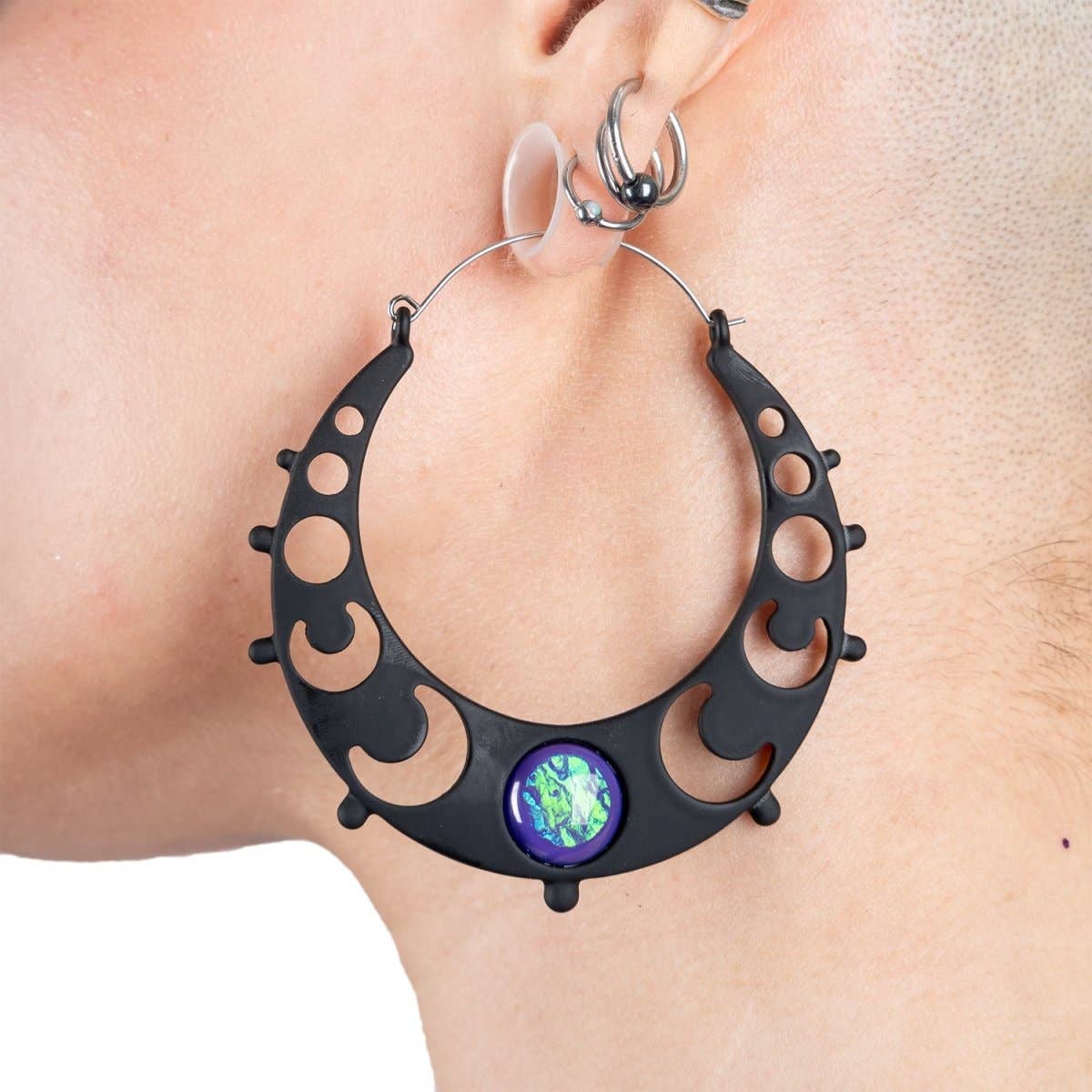 Phases Of The Moon Gem Hoop Earrings