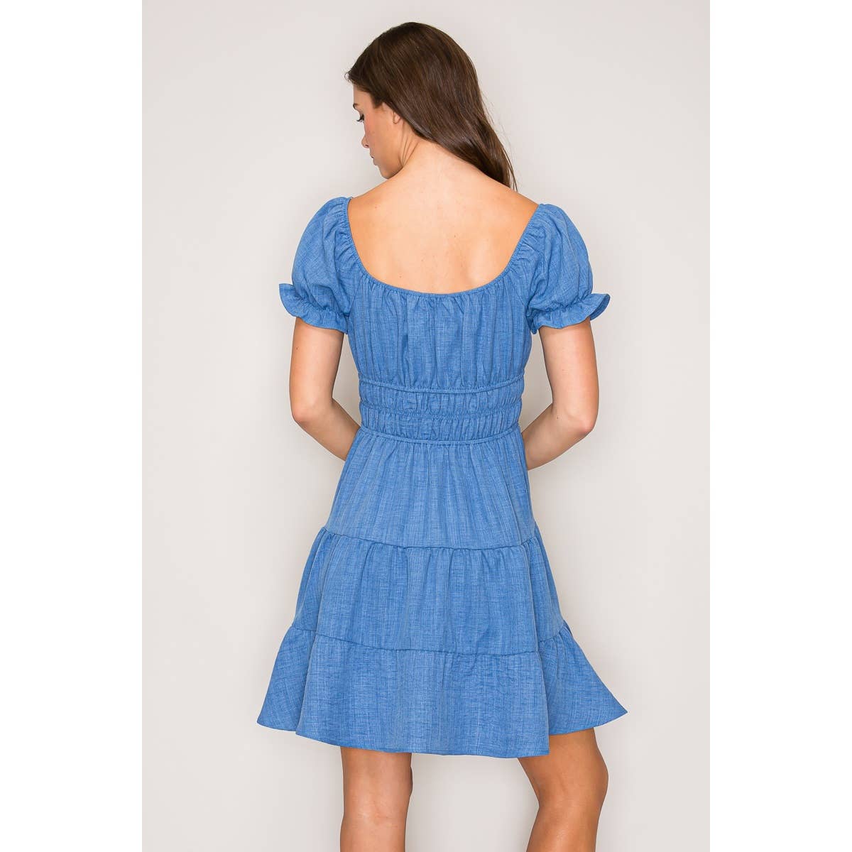 Short Sleeve Peasant 3 Tier Mini Dress