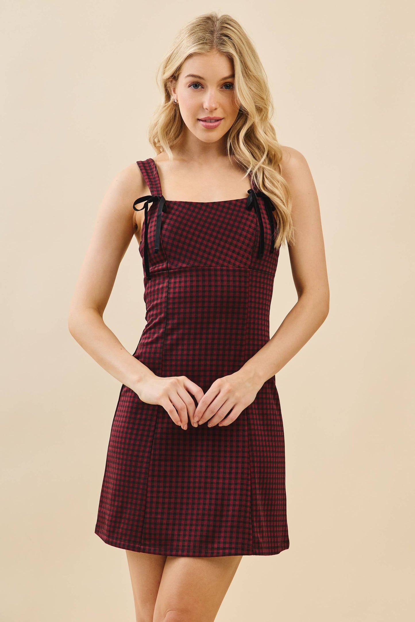 JD55907 - MINI DRESS WITH TIE FRONT BOW
