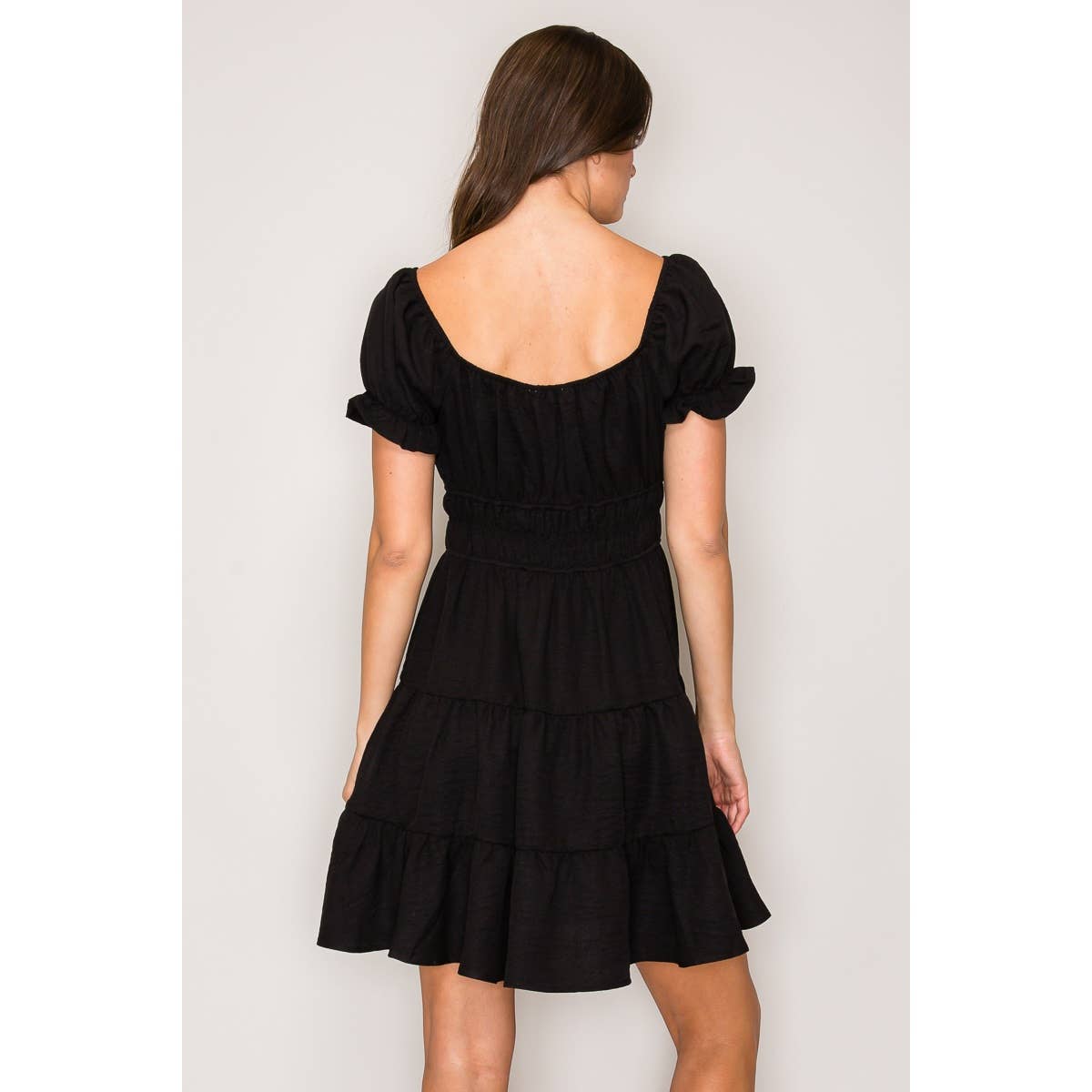 Short Sleeve Peasant 3 Tier Mini Dress
