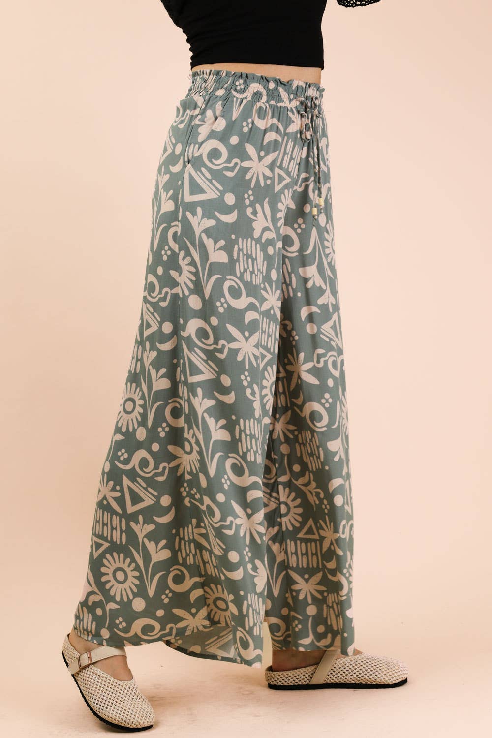 NP70715-Printed Wide Leg Long Pants