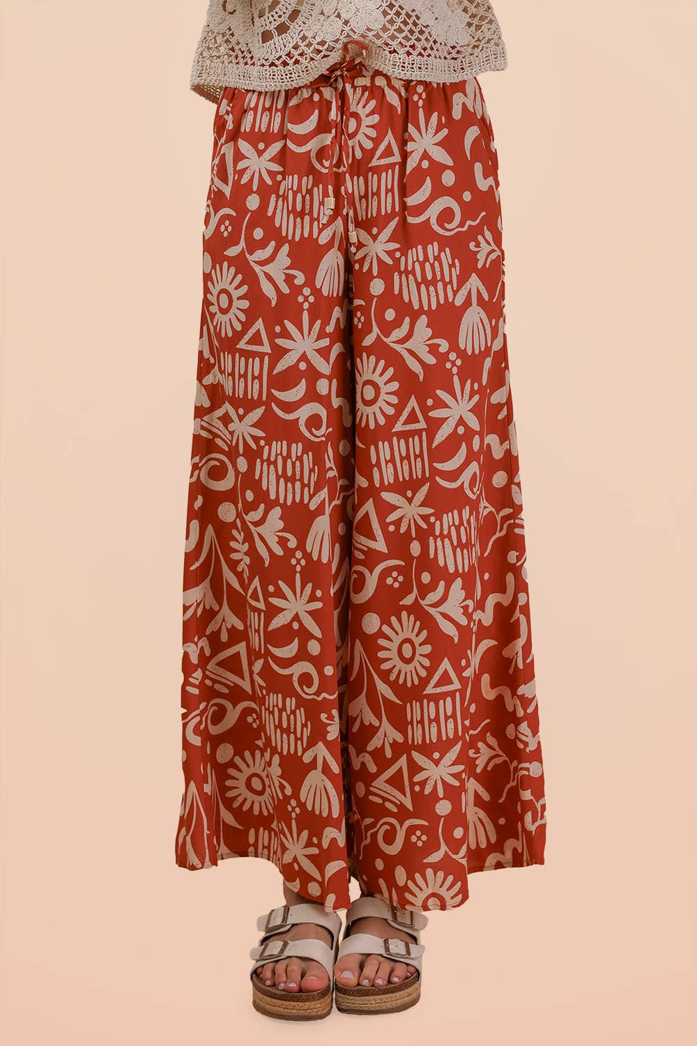 NP70715-Printed Wide Leg Long Pants