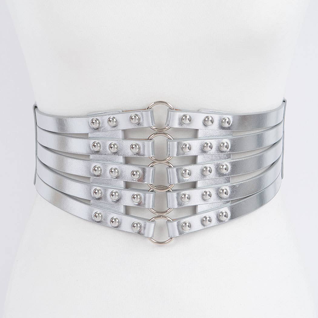 Metallic PU Metal Studded Corset Plus Size Elastic Belt
