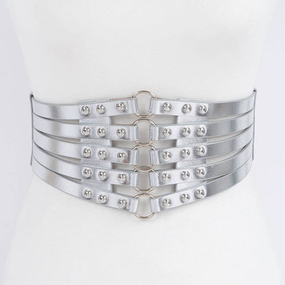 Metallic PU Metal Studded Corset Plus Size Elastic Belt