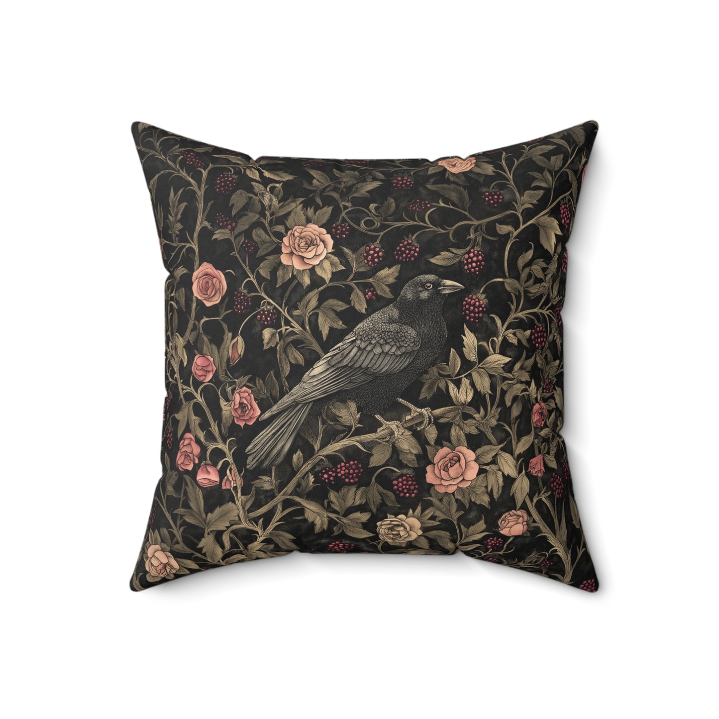 Crow In the Garden Spun Polyester Square Pillow