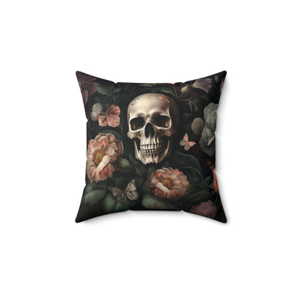 Floral Skull Spun Polyester Square Pillow