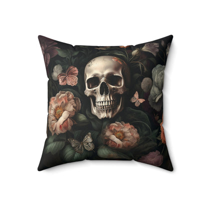 Floral Skull Spun Polyester Square Pillow