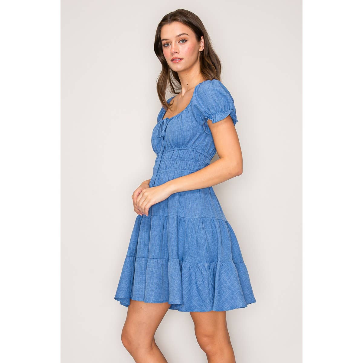 Short Sleeve Peasant 3 Tier Mini Dress