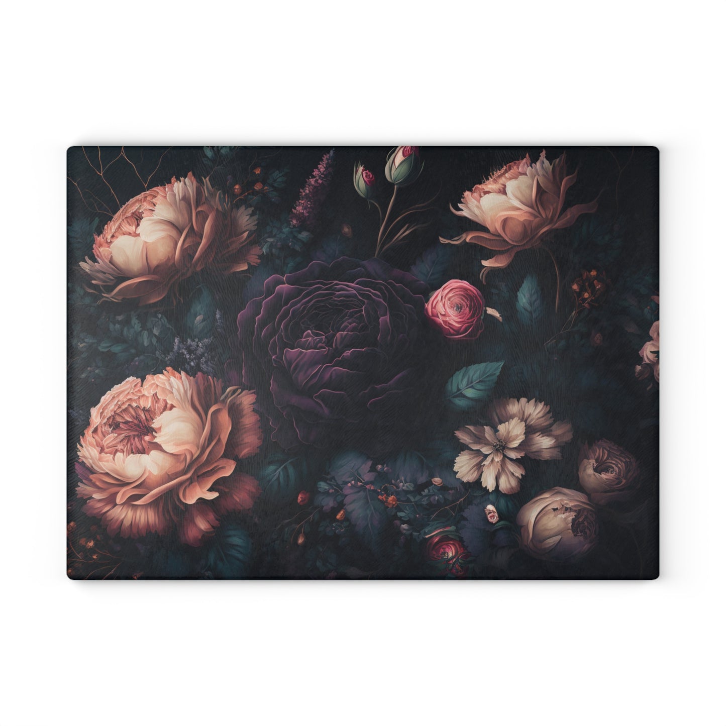 Dark Floral Glass Cutting Board