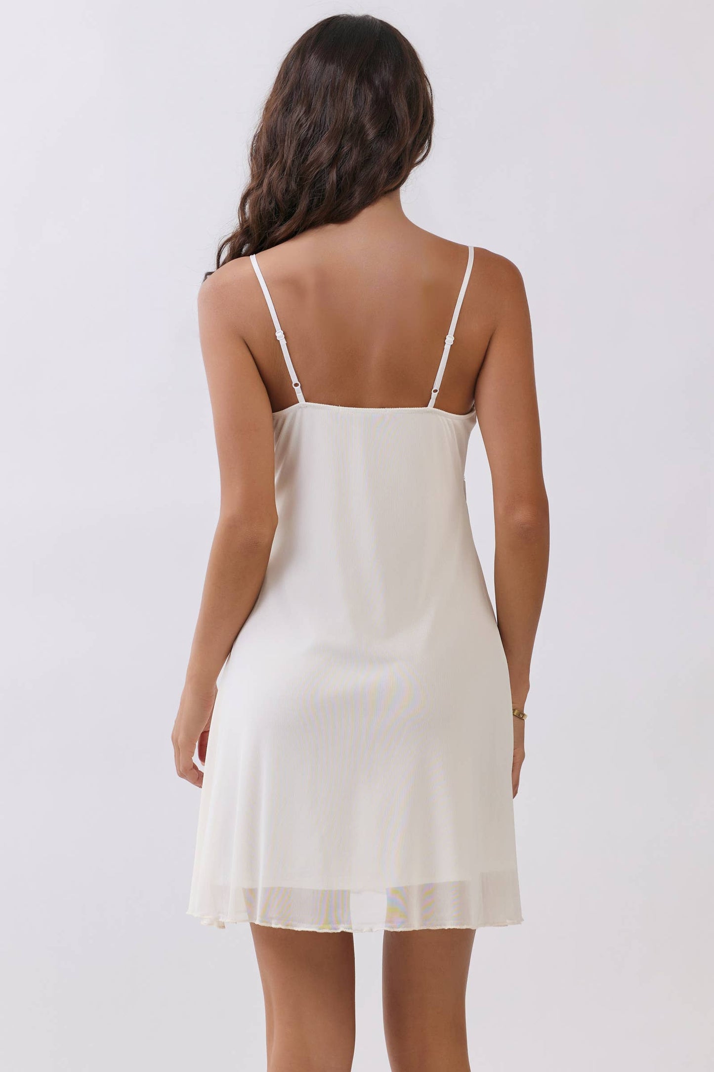 LD57015 - BABYDOLL LACE TRIMMED SLIP MINI DRESS