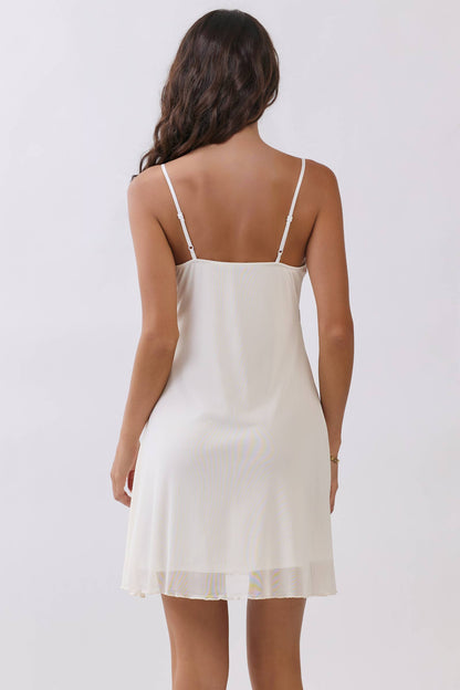 LD57015 - BABYDOLL LACE TRIMMED SLIP MINI DRESS