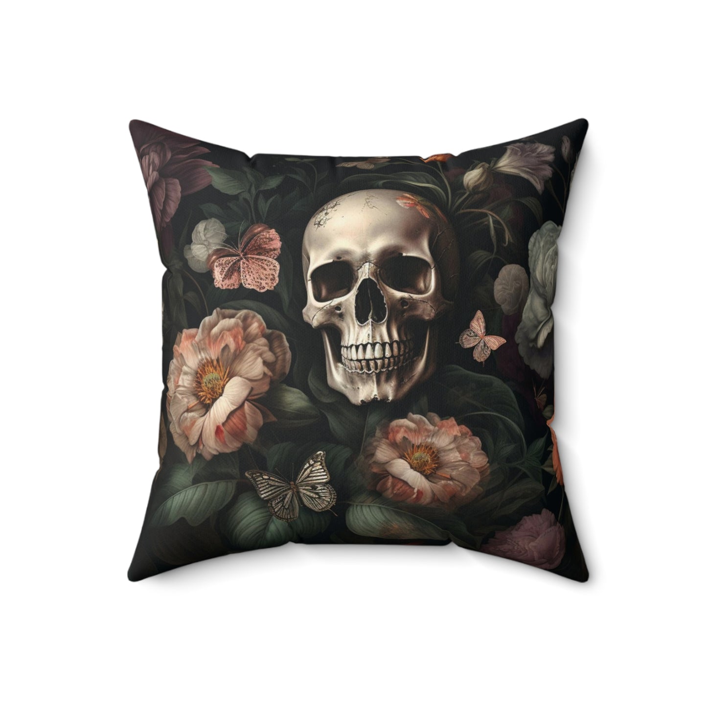 Floral Skull Spun Polyester Square Pillow