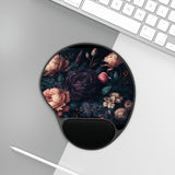 Dark Floral Mouse Pad With Wrist Rest