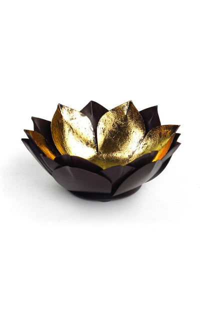 Gold Leafed Metal Lotus Candle Bowl