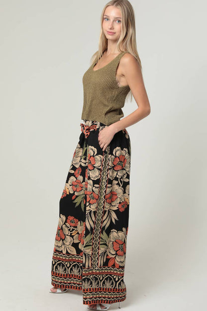 Boho Floral Wide Leg Pants