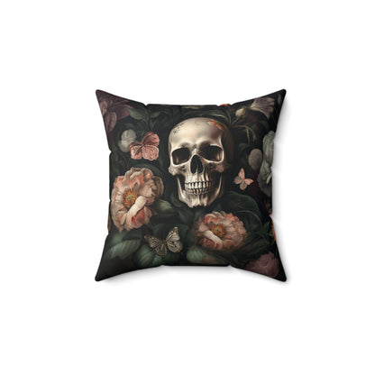 Floral Skull Spun Polyester Square Pillow