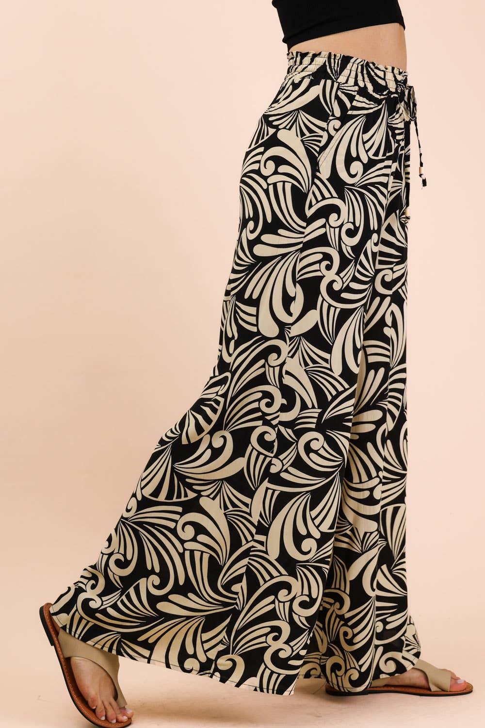 NP70715-Printed Wide Leg Long Pants
