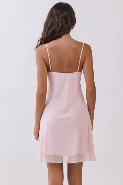 LD57015 - BABYDOLL LACE TRIMMED SLIP MINI DRESS