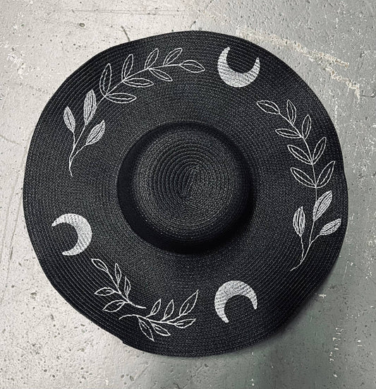 Black/Charcoal Fern Moon Floppy Sun Hat XL Brim