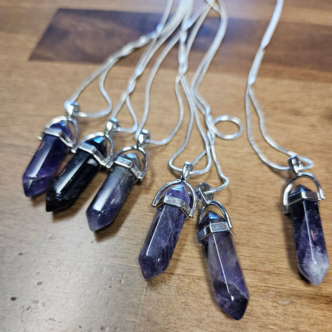 Amethyst Crystal Point Silver Necklace