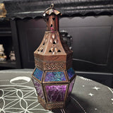 Turquoise & Purple Glass & Metal Lantern