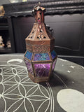 Turquoise & Purple Glass & Metal Lantern