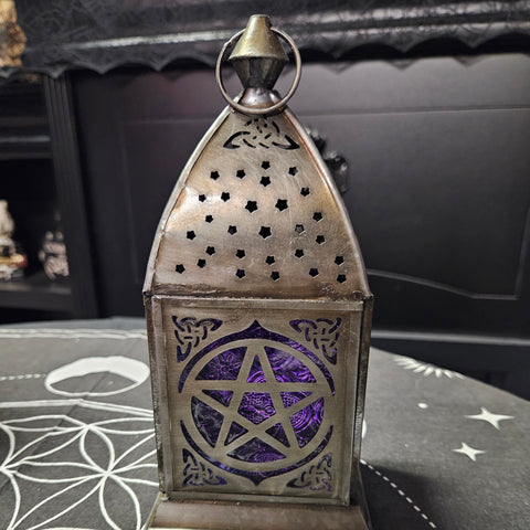 Pentacle Cobalt & Purple Glass & Metal Lantern