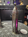 Pink & Clear Glass & Metal Tower Lantern