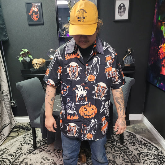 Halloween Print Button Up Shirt