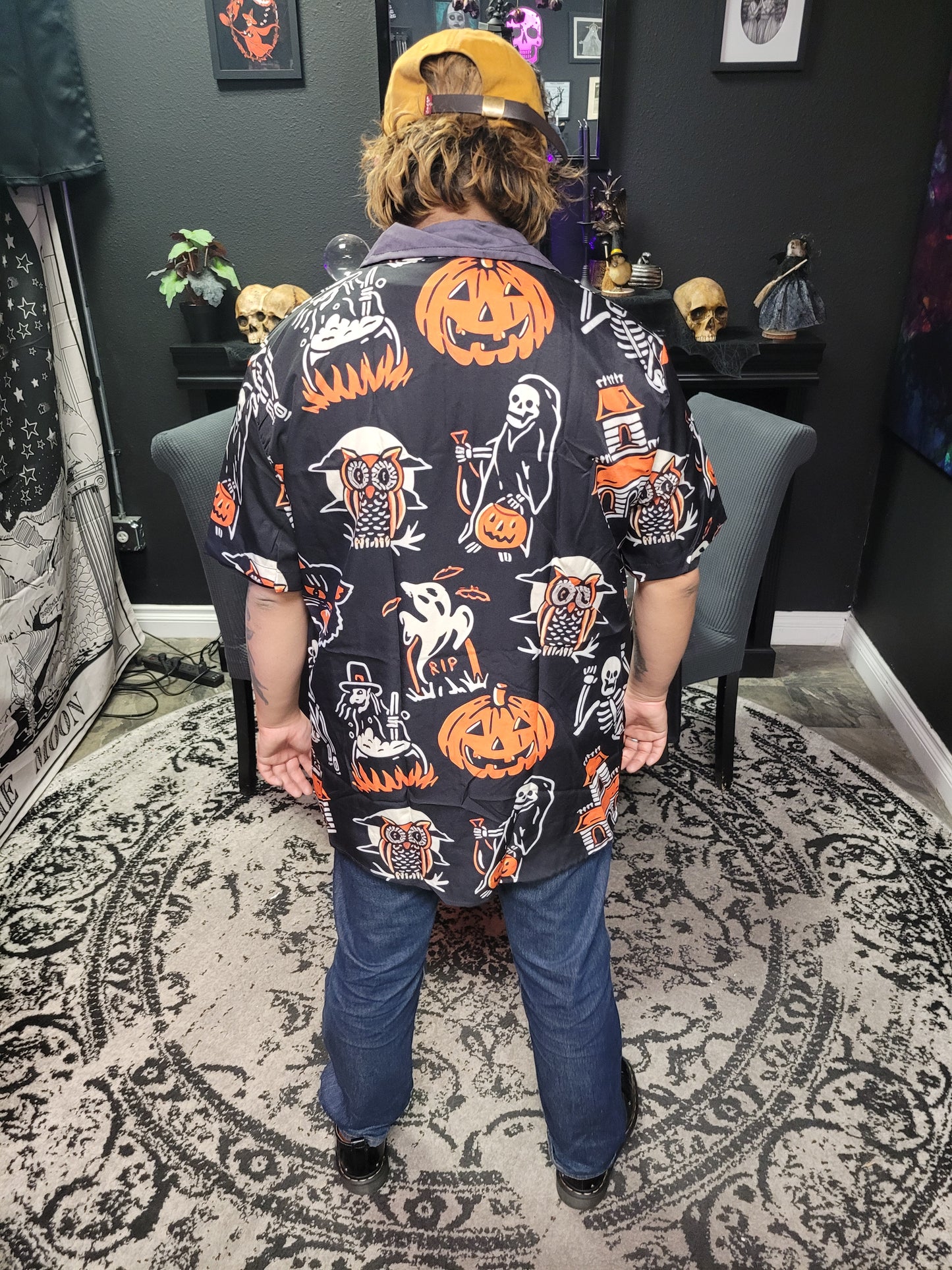 Halloween Print Button Up Shirt