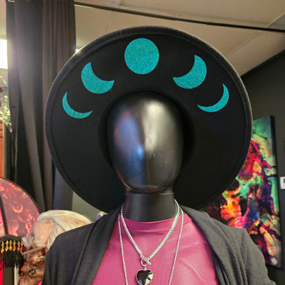 Teal Glitter Moon Phase Wide Brim Hat