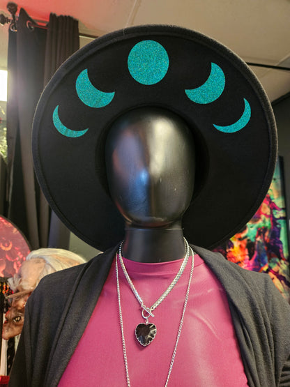 Teal Glitter Moon Phase Wide Brim Hat