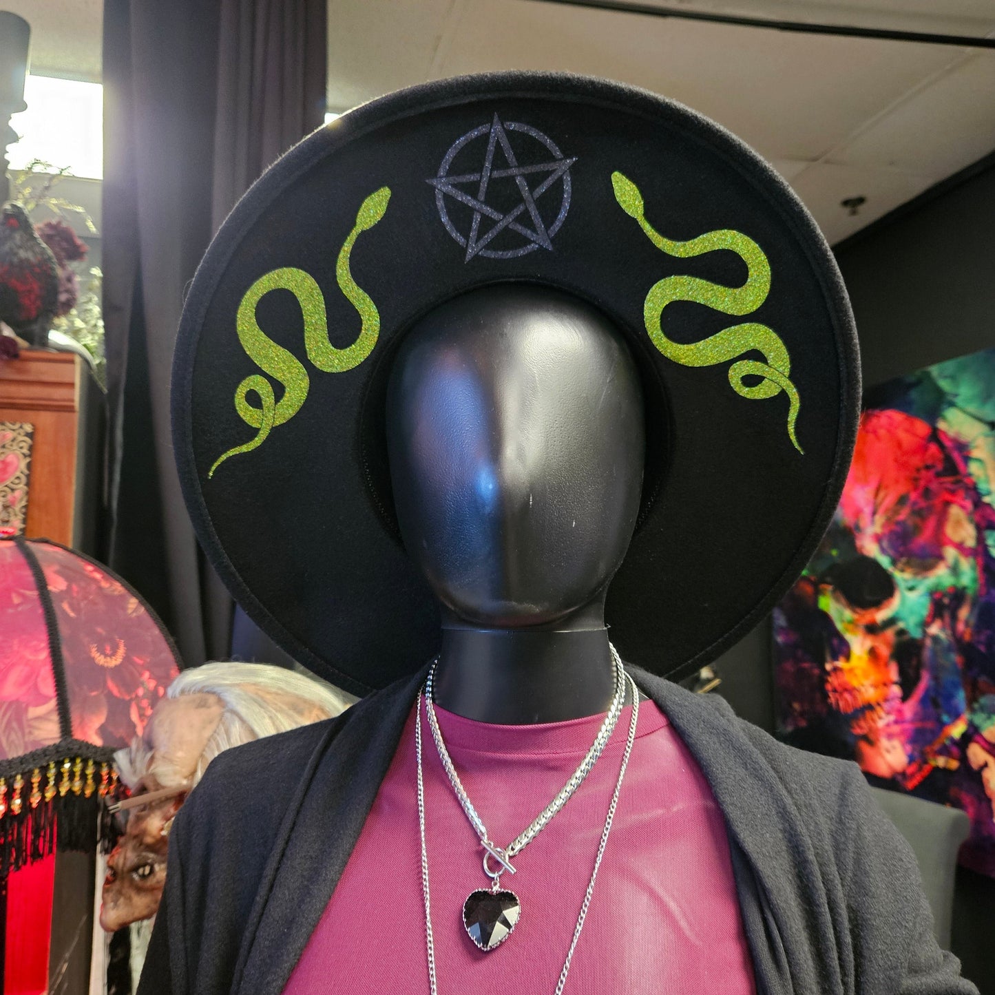 Snakes & Pentacle Wide Brim Hat