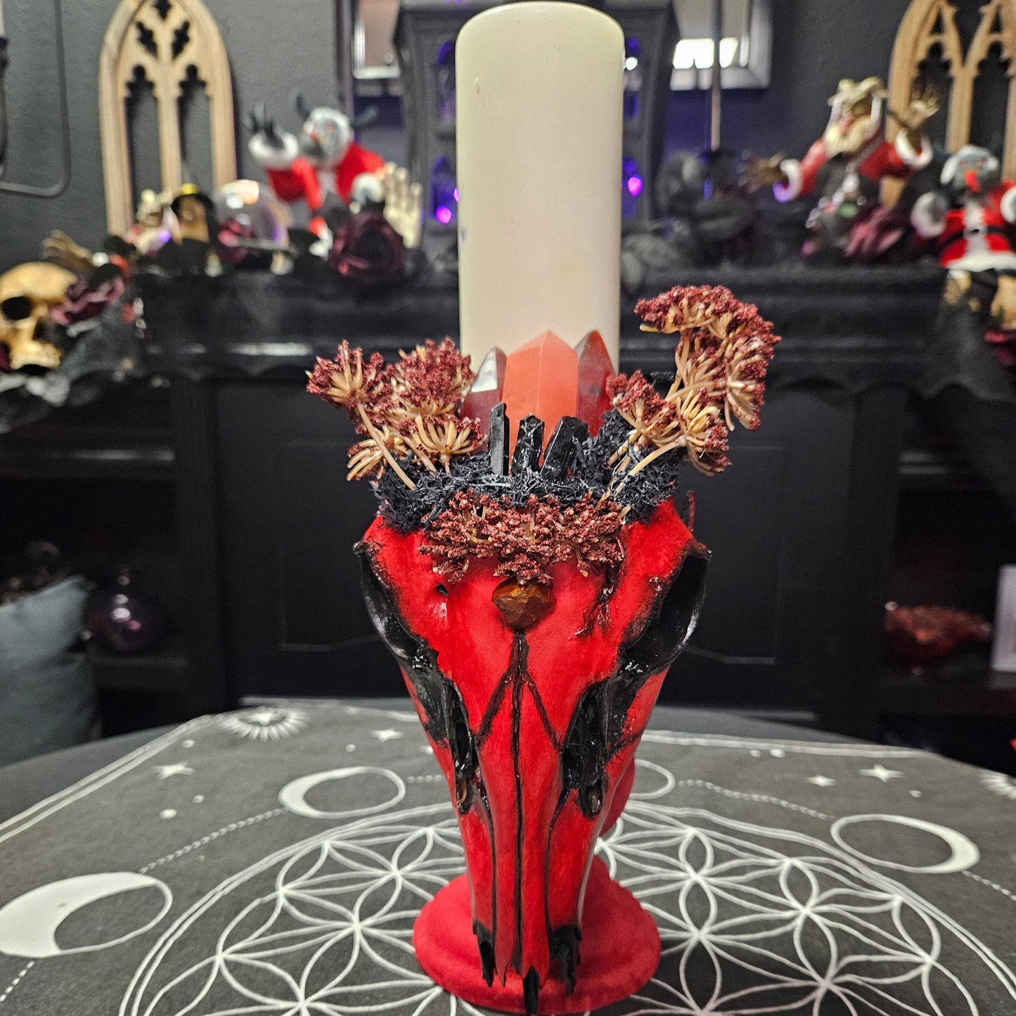 Red Skull & Crystal Pillar Candle holder