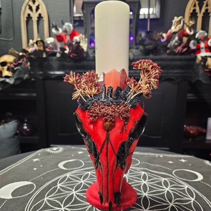 Red Skull & Crystal Pillar Candle holder