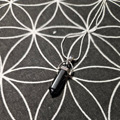 Obsidian Crystal Point Silver Necklace