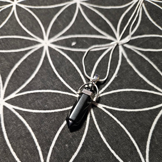 Obsidian Crystal Point Silver Necklace