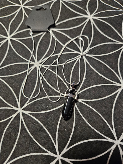 Obsidian Crystal Point Silver Necklace