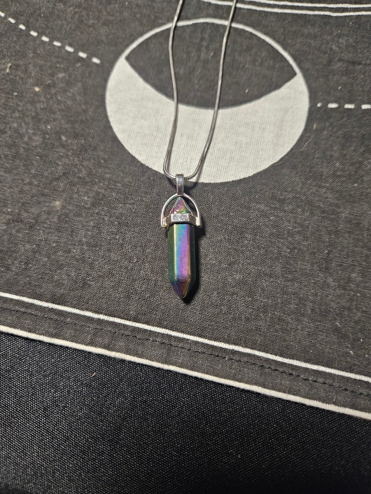 Rainbow Hematite Crystal Point Silver Necklace
