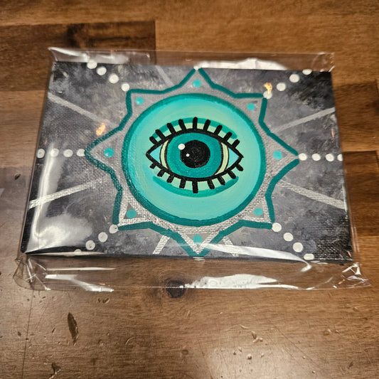 Evil Eye Teal Canvas Painting