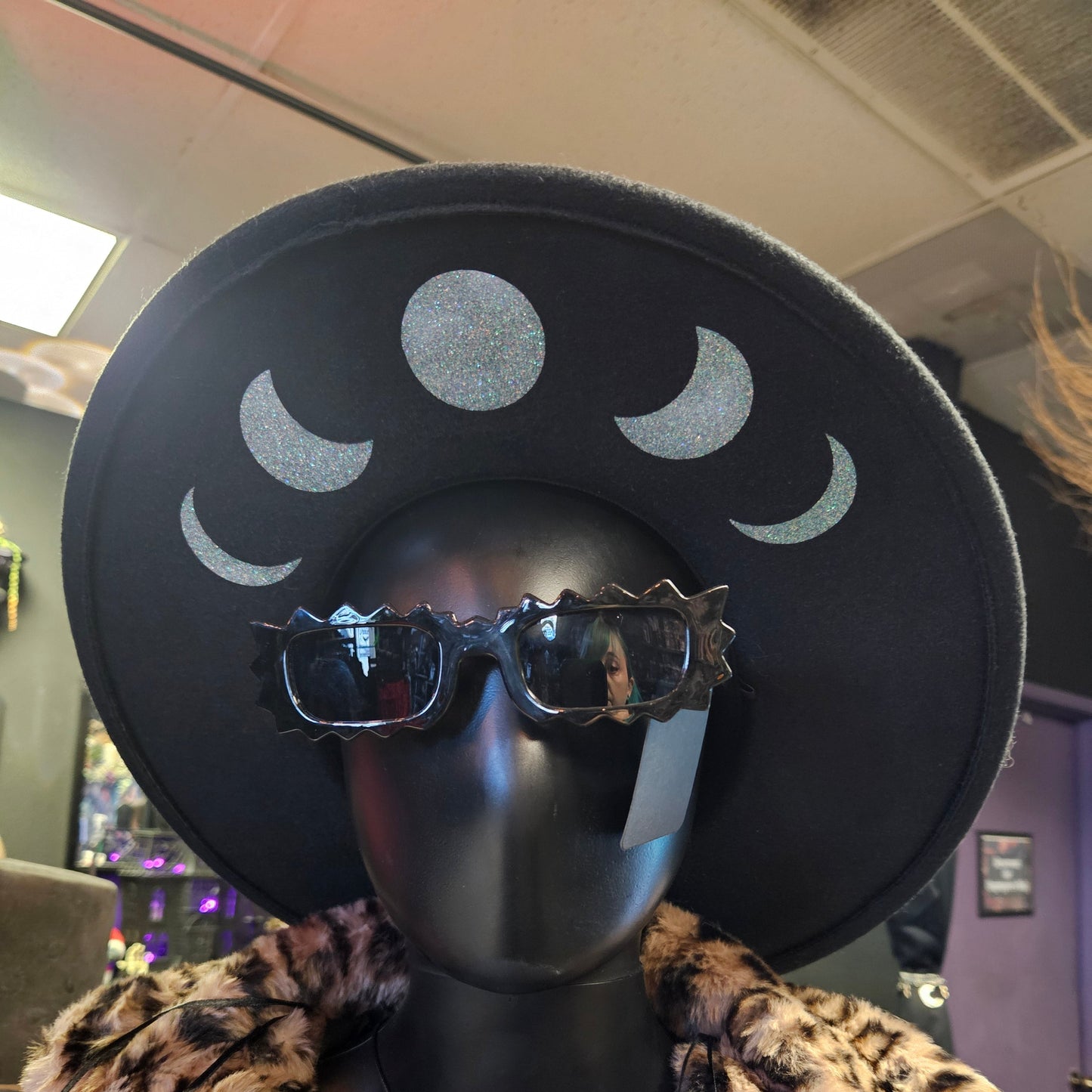 White Glitter Moon Phase Wide Brim Hat