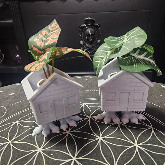 Baba Yaga House Planter with Faux Plant