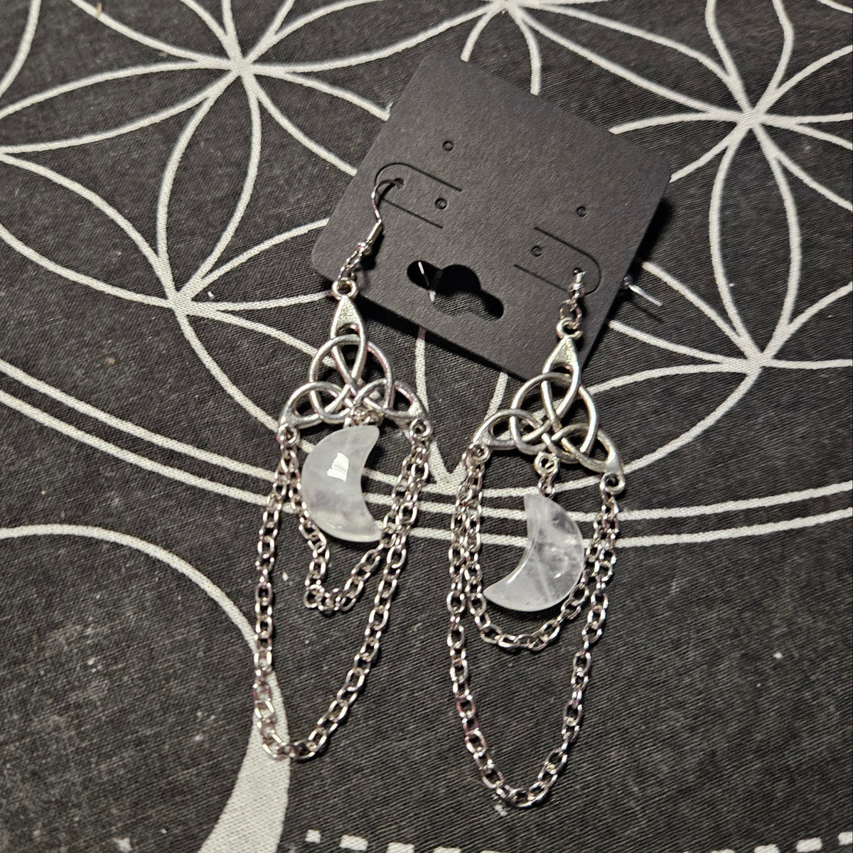 Triquetra Crescent Moon Quartz Earrings