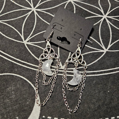 Triquetra Crescent Moon Quartz Earrings